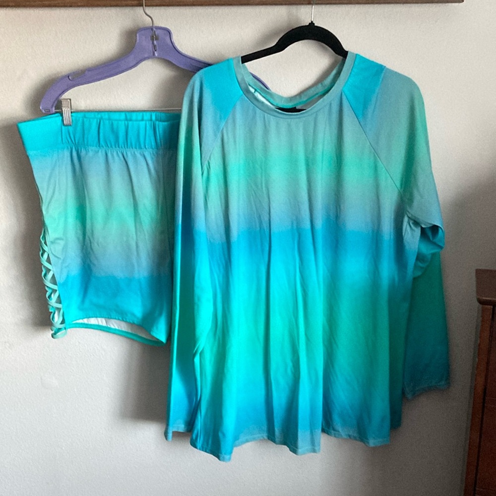 Beautiful Seaglass Inspired 2Pc Swimset in Greens & Blues by Torrid Sz 3/4